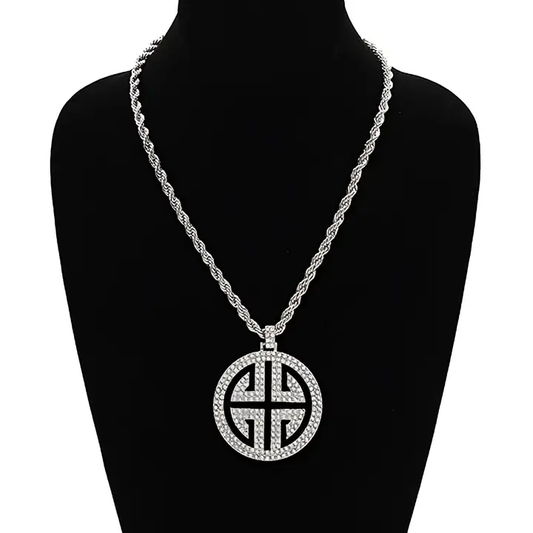 Greek Key Rope Chain Pendant Necklace