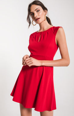 Red Fit and Flare Mini Dress with Keyhole Neckline