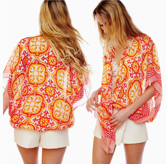 Talavera Print Kimono Cover-Up