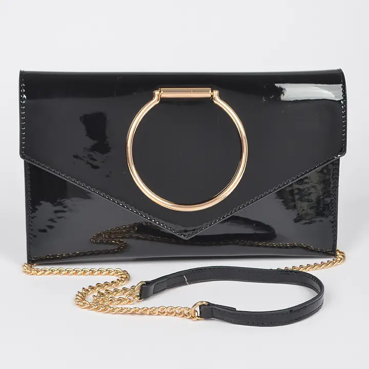 Faux Patent Clutch w/Metal Handle
