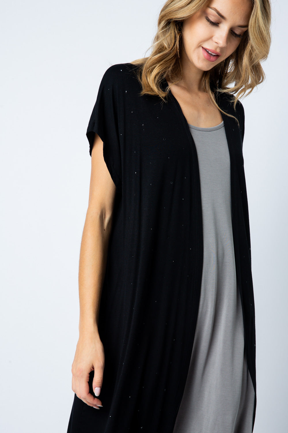 Stone/Striped Mesh (Blk) Long Cardi