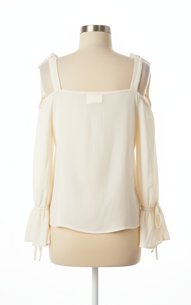 Cream cold shoulder blouse - back view showing shoulder detail