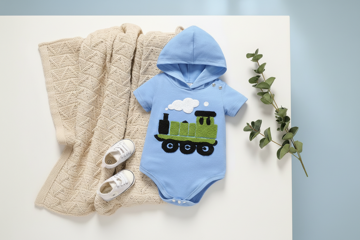 Baby Boy Hooded Train Onesie