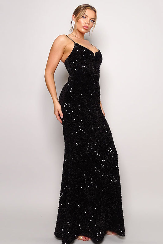 Sweetheart Sequin Velvet Gown