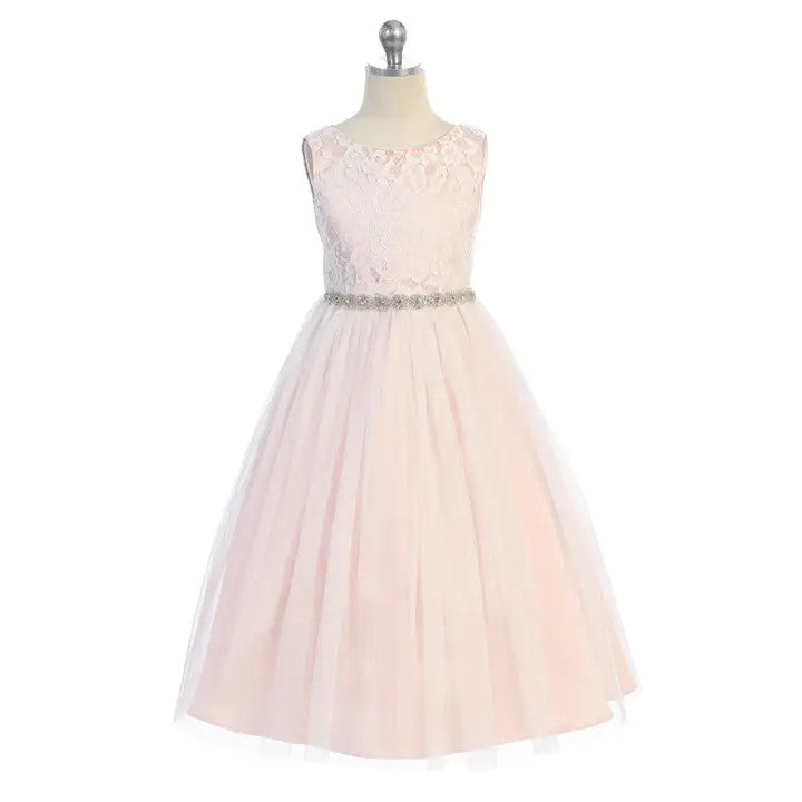 Girls' Lace Top Glitter Tulle Gown w/Back Cut-Out