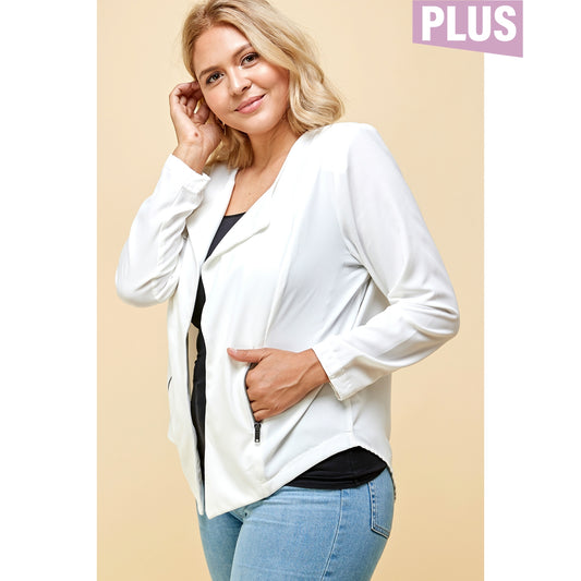 Open Front Draped Jacket - White PLUS
