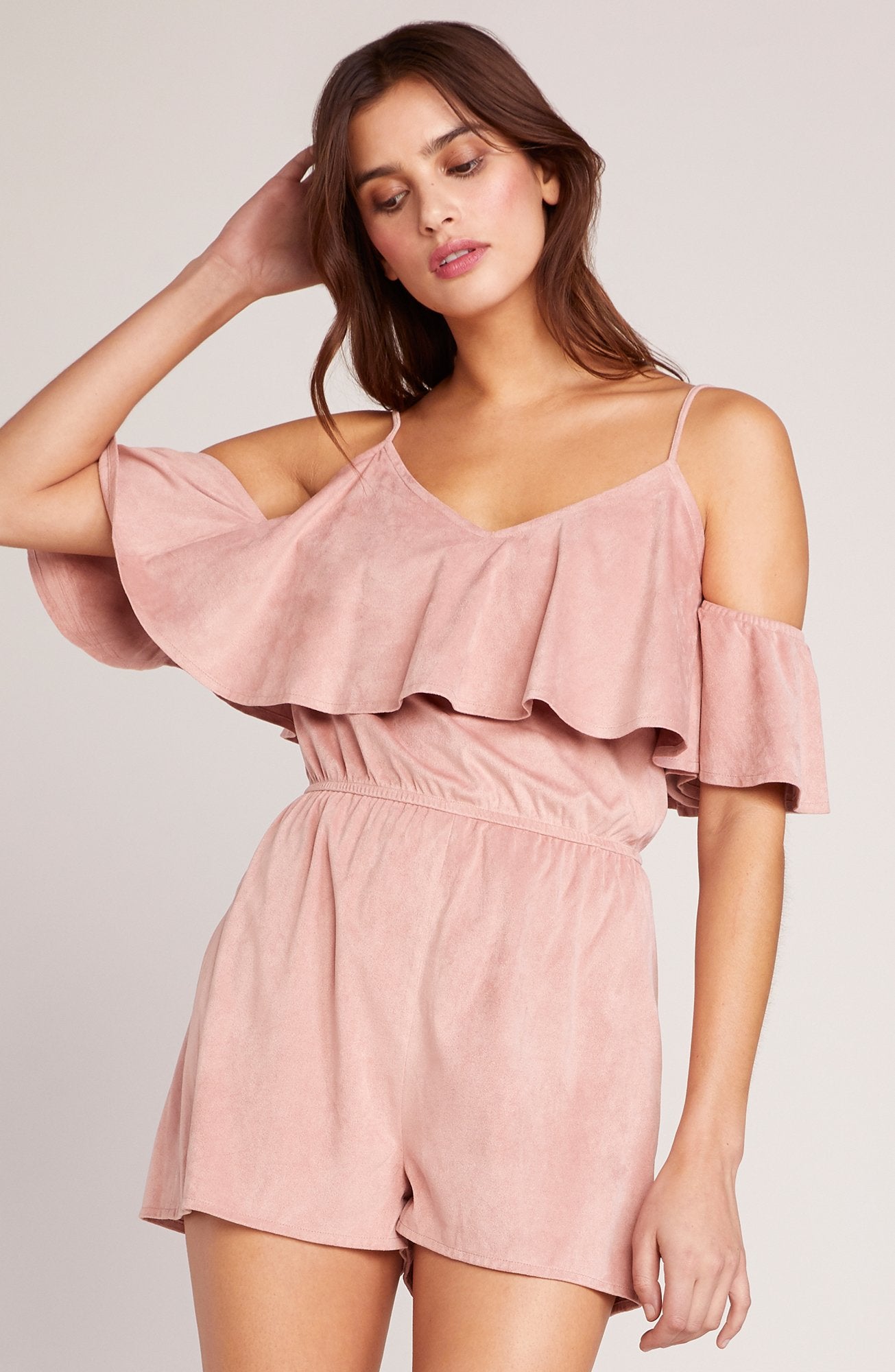 Faux Suede Rose Romper