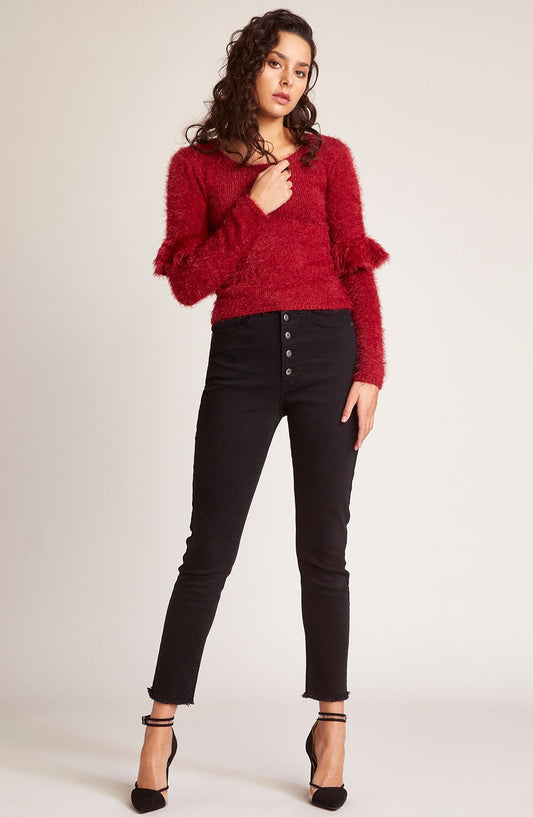 Black High-Rise Button Fly Stretch Skinny Jeans