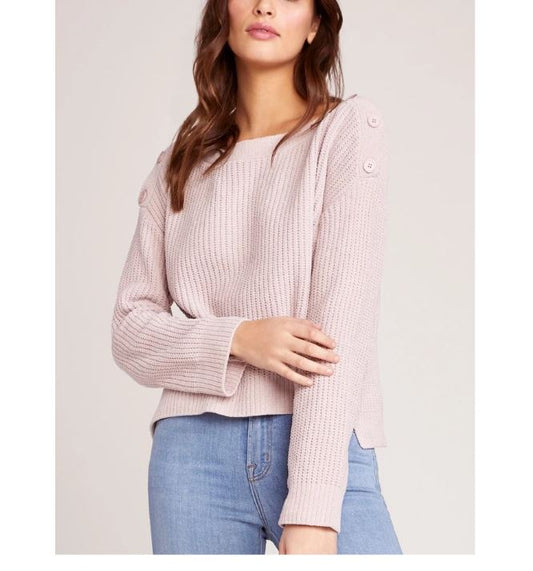 Pink Chenille Sweater w/Button Detail Shoulder