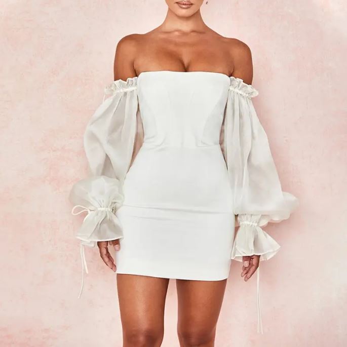 Off Shoulder Lantern Sleeve Dress White / S Off Shoulder Lantern Sleeve Dress White / S