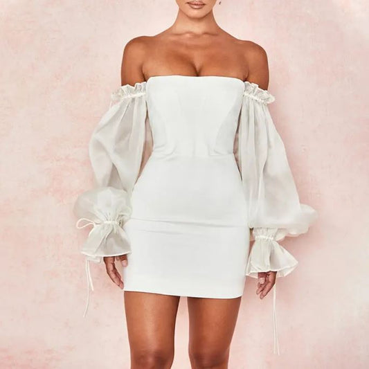 Off Shoulder Lantern Sleeve Dress