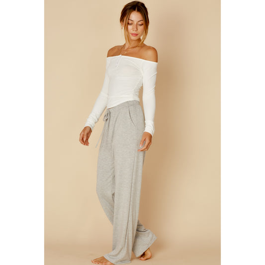 Off the Shoulder Long Sleeve Snap Button Top Ivory