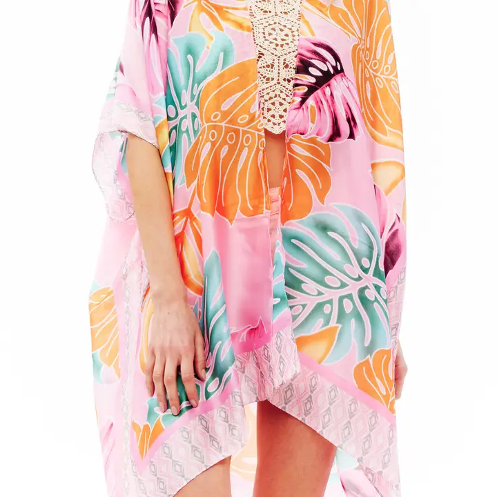 Tropical Palm Leaves Cover Up Kimono