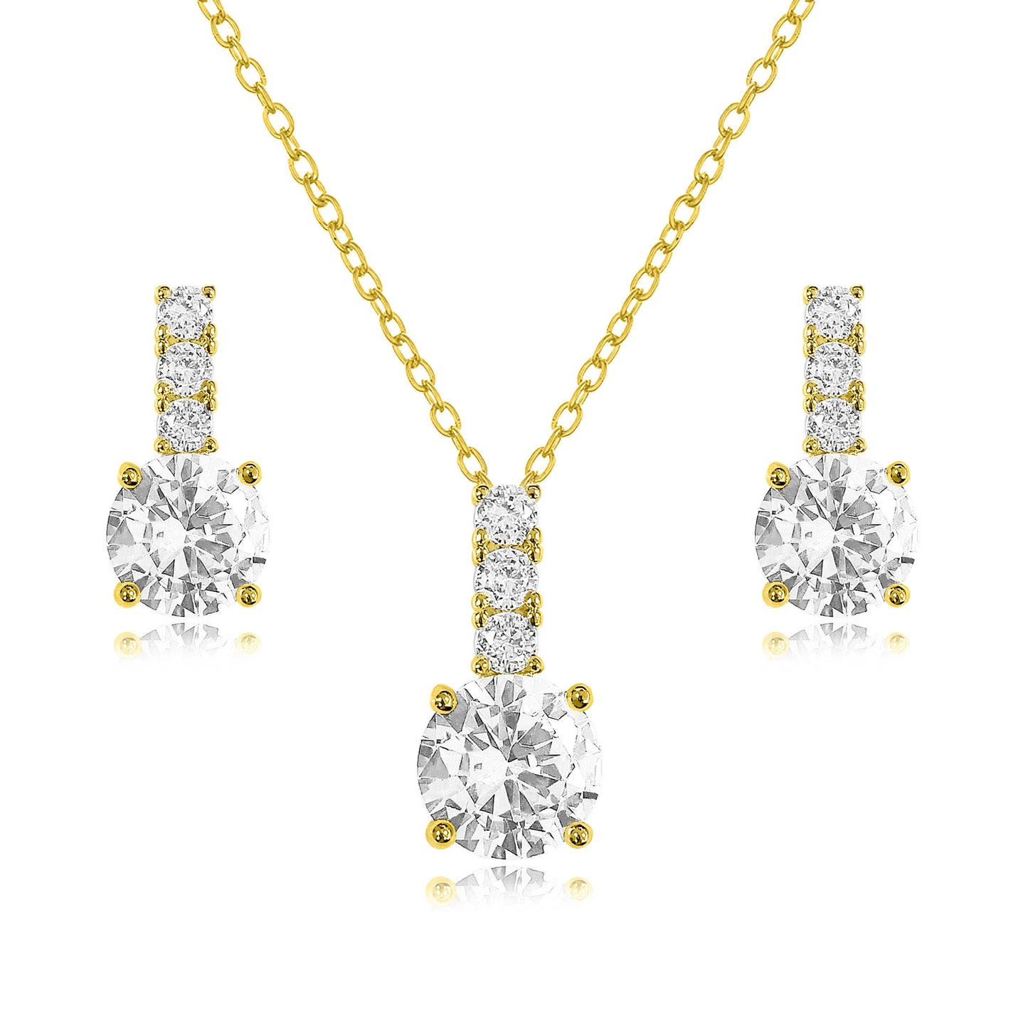 Round Cubic Zirconia Drop Necklace & Earring Set