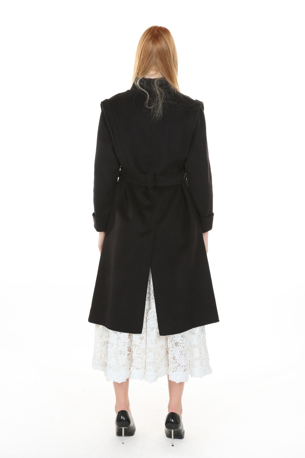 Black Cashmere Stand Collar Long Coat – Timeless Elegant Outerwear