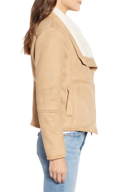 Tan Faux Suede Moto Jacket with Sherpa Collar - Camel Shearling