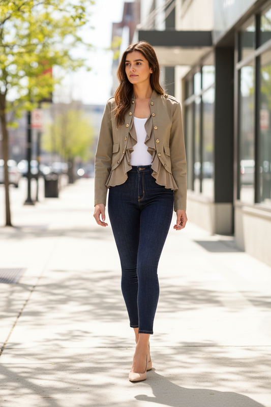 Khaki Military Ruffle Jacket – Lifestyle