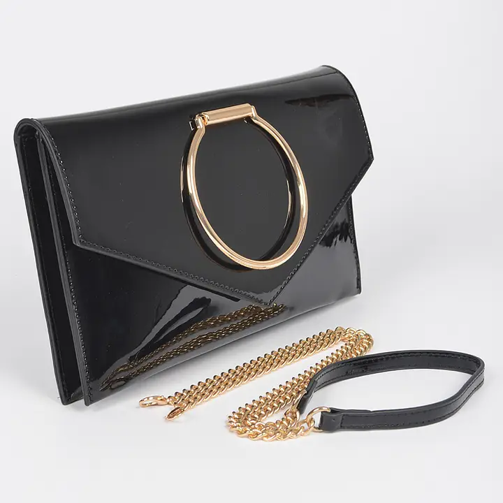 Faux Patent Clutch w/Metal Handle