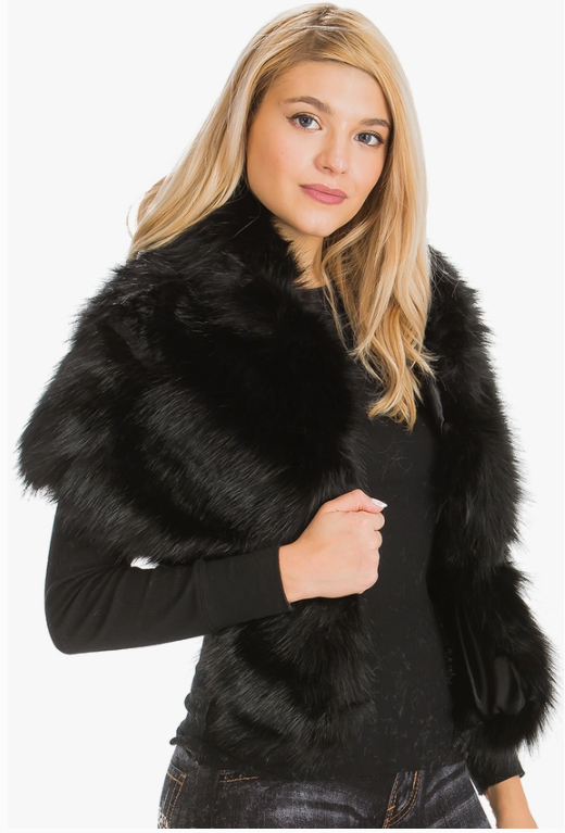 Luxury Mink Faux Fur Stole /Shawl Black