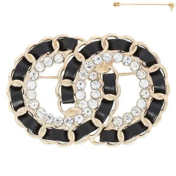 Woven Chain Rhinestone Pave Linked Circles Brooch Pin