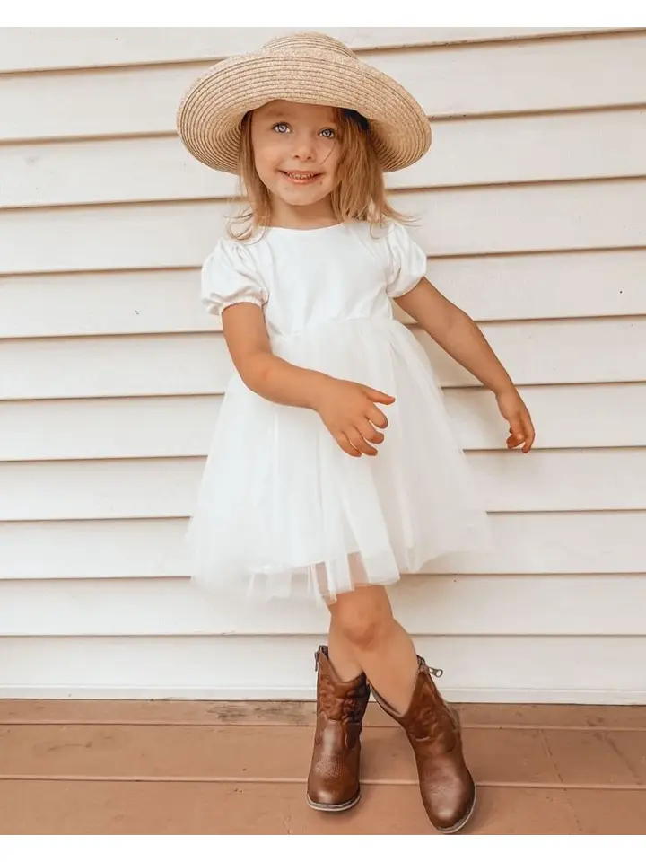 Infant Puff Sleeve Tutu Dress Ivory or Pink