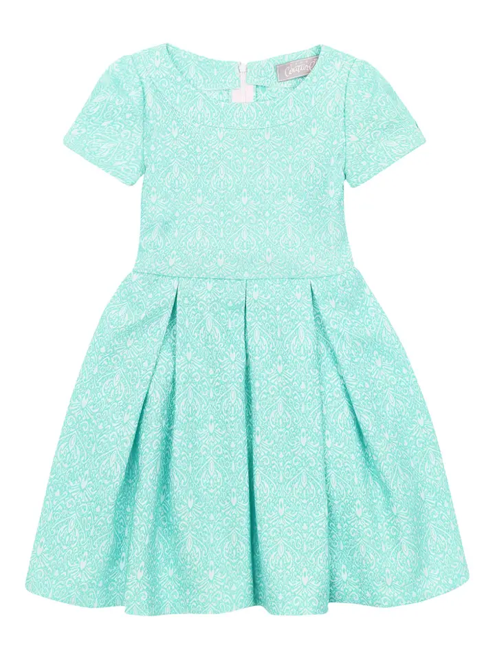 Girls' Mint Jacquard Pleated Dress