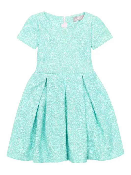 Girls' Mint Jacquard Pleated Dress