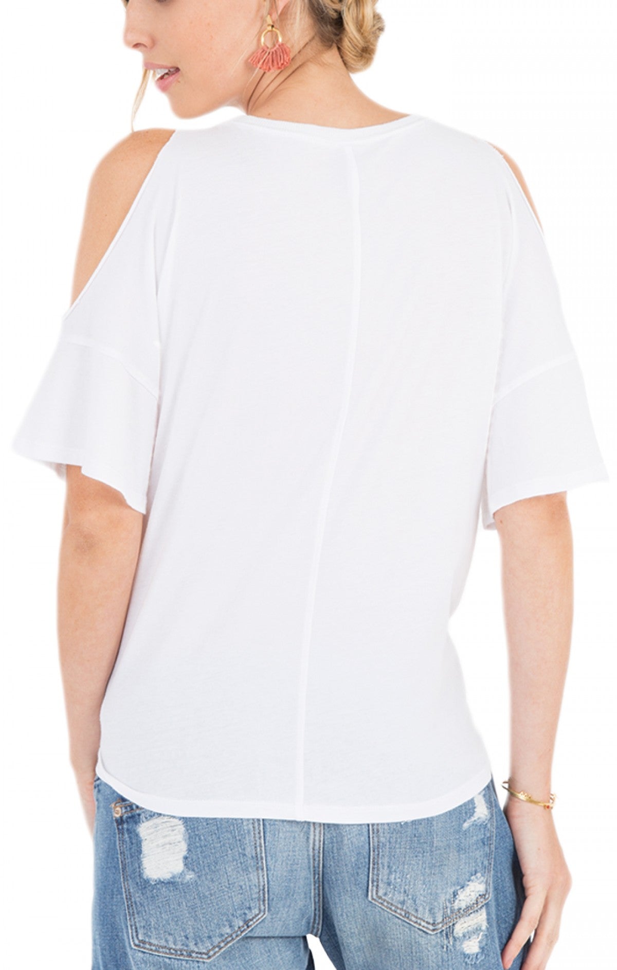 Cold Shoulder Knotted Front Tee White