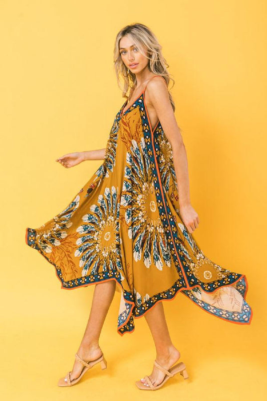 Summer Print Woven Dress - Mustard