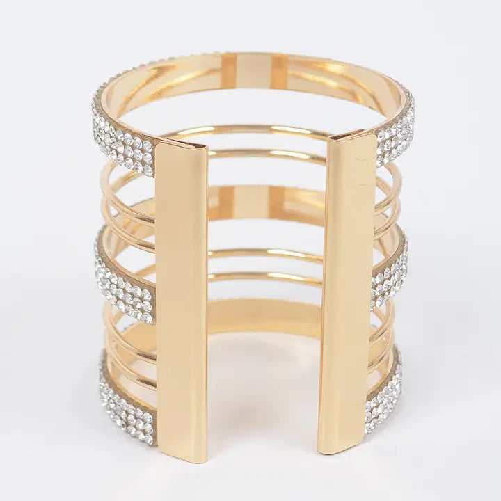 Triple Rhinestone Metal Cuff