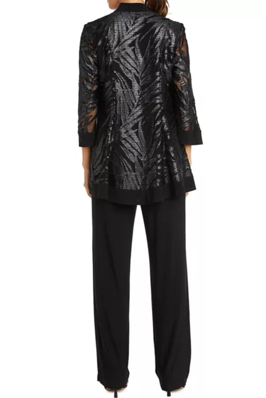 Embellised 3-piece Pant Set Blk/Silver