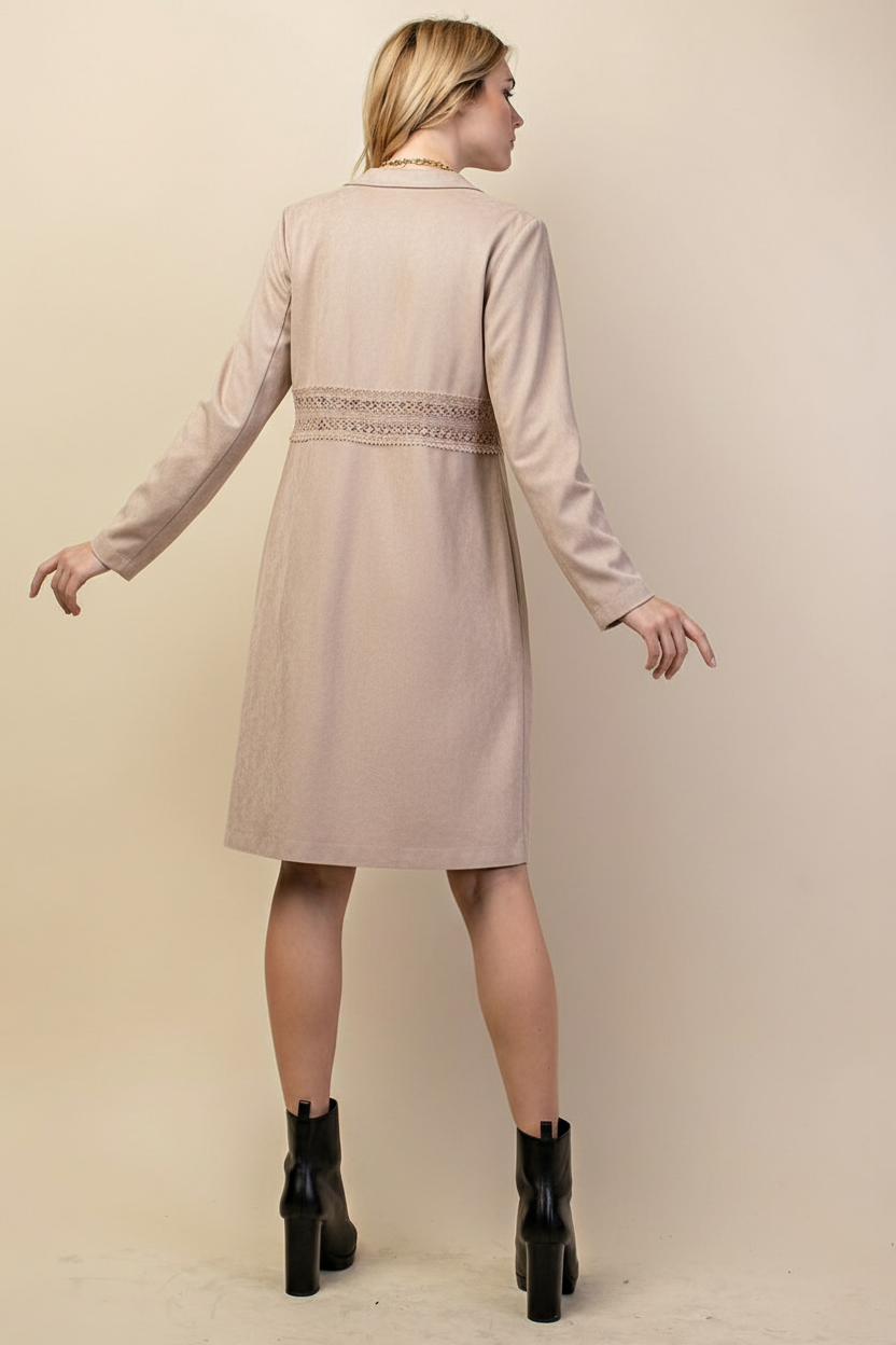 Light neutral beige faux suede jacket - back view