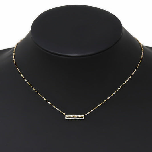 Cubic Zirconia Pave Rectangle  Bar Pendant Necklace