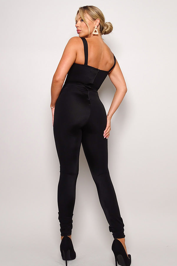 Black Sleeveless Corset Top Catsuit