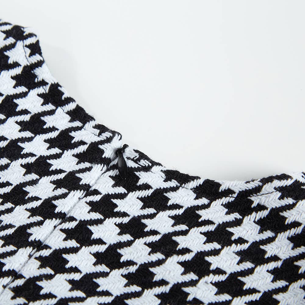 Girls' Classic Houndstooth Shift Dress with Gold Button Details