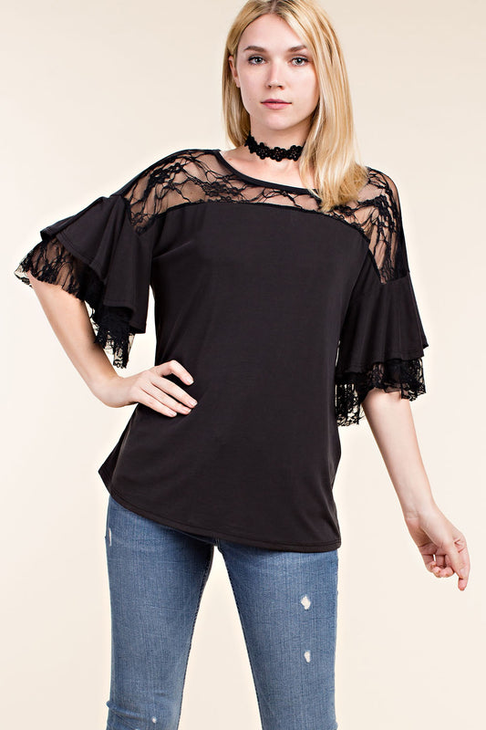 6100 Ruffled Lace SS Blk
