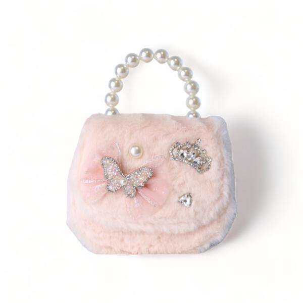 Girls' Butterfly Fur Purse, Cute Dress-Up Handbag for Kids