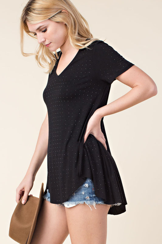 Stone Embellished Blk T