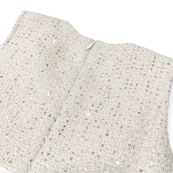 Girls' Pearl Trim Tweed Tulle Dress Ivory