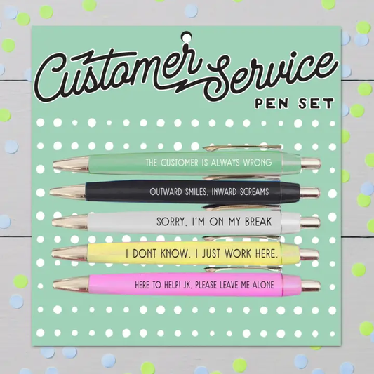 Set of 5 funny black ink pens with hilarious customer service phrases, perfect office gift for retail workers, servers, and coworkers under $20