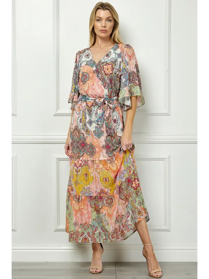 Romantic Print Ruffle Sleeve Maxi