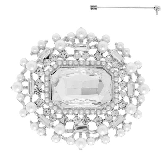 Crystal Pearl & Rhinestone Pave Brooch Pin