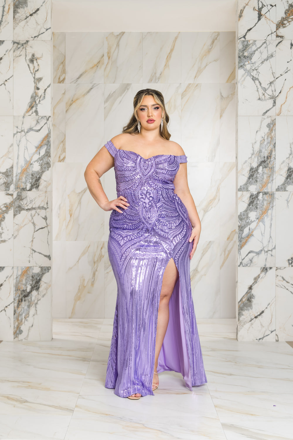 Off-the-Shoulder Sequin Mermaid Gown PLUS