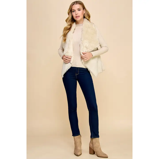 Faux Shearling Drape Vest - Ivory