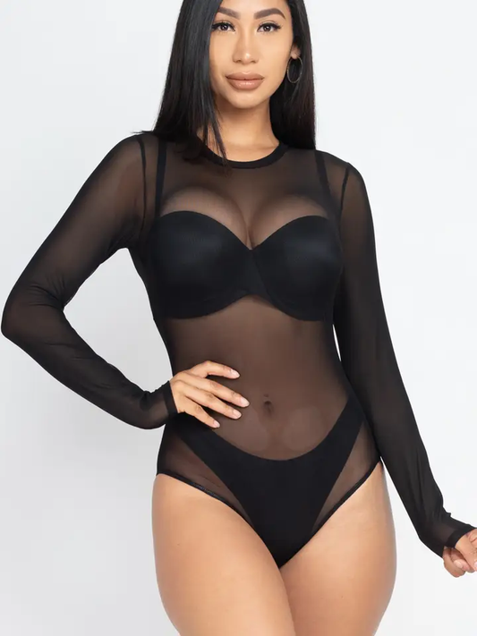 Sheer Mesh Long Sleeve Bodysuit