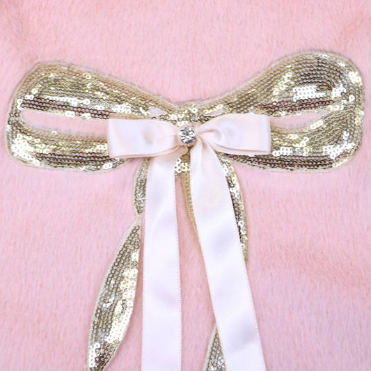 Pink Fur Sequin Bow Dress