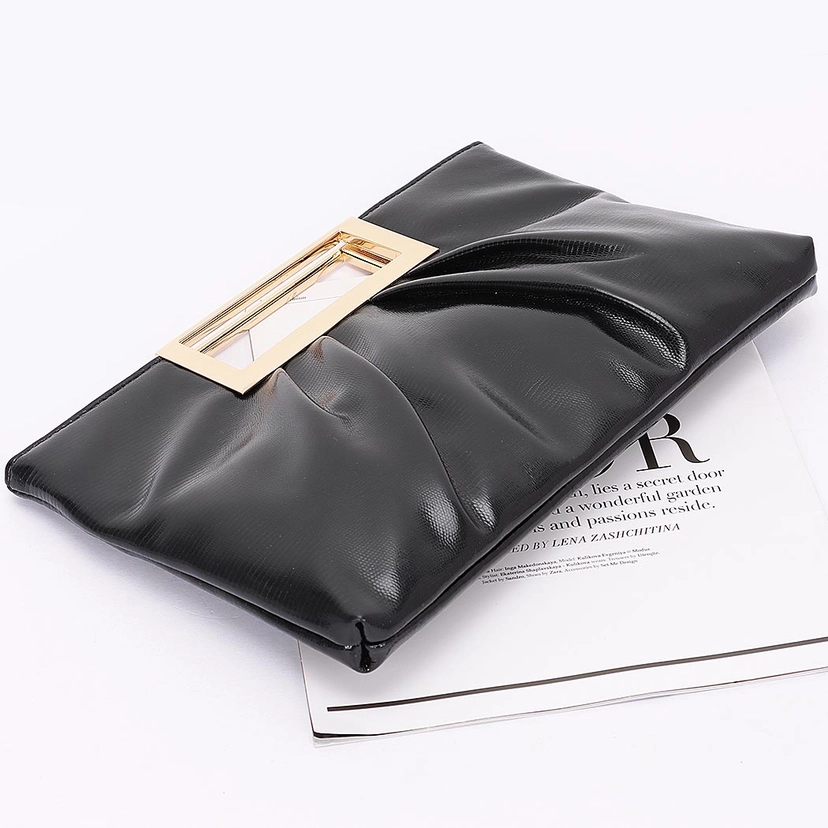 Faux Leather Metal Handle Clutch