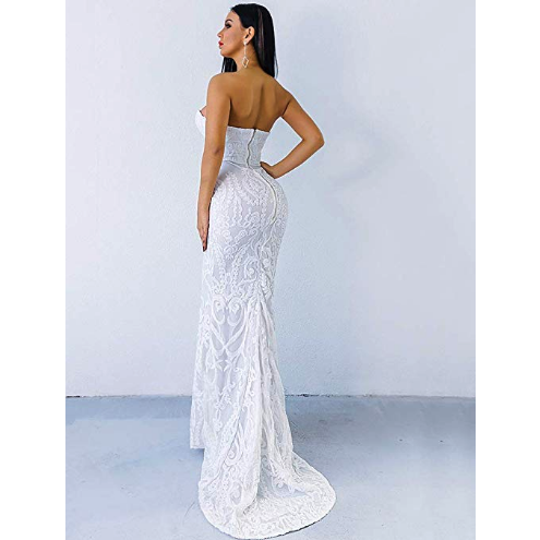 Strapless Sequin Gown - White