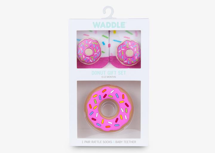 Donut Rattle Socks & Teether Baby Gift Set 0-12M