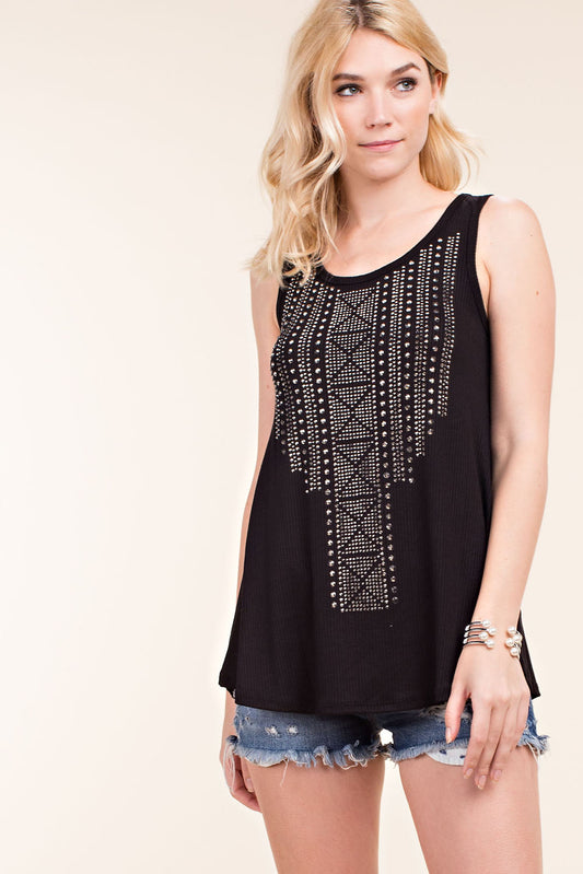 Glam Embellished Flowy Tank Top - Pinktini Fashion